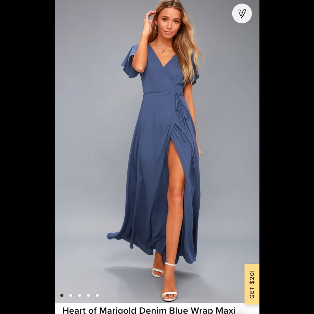 NEW Lulu’s Heart of Marigold Denim Blue Wrap Dress